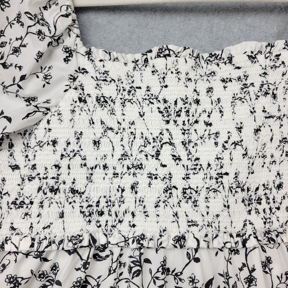 American Eagle Womens Smocked Dress Size Large Puff Sleeve Cottage Birds NWOT - Picture 10 of 16